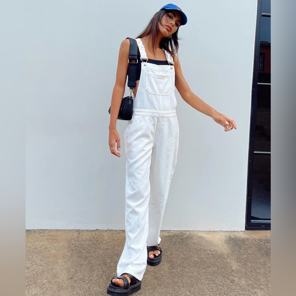 Princess Polly White Organic Aura Overalls Denim Long